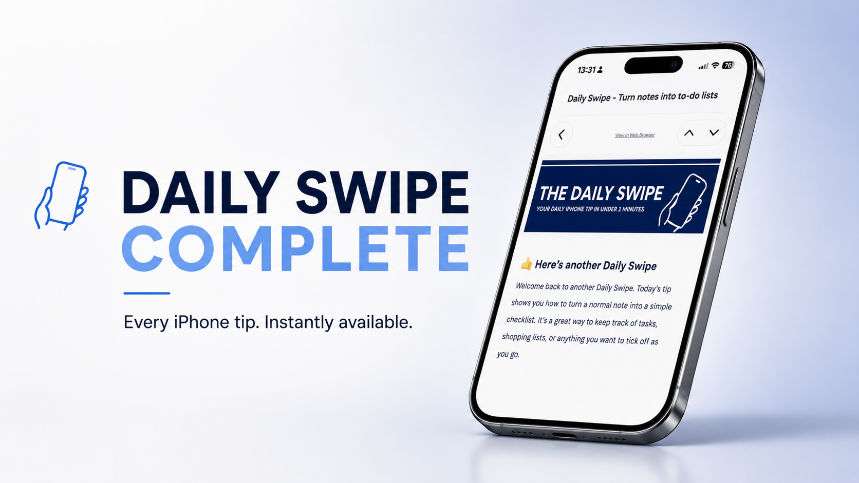 Daily Swipe Complete — Every iPhone tip. Instantly available.